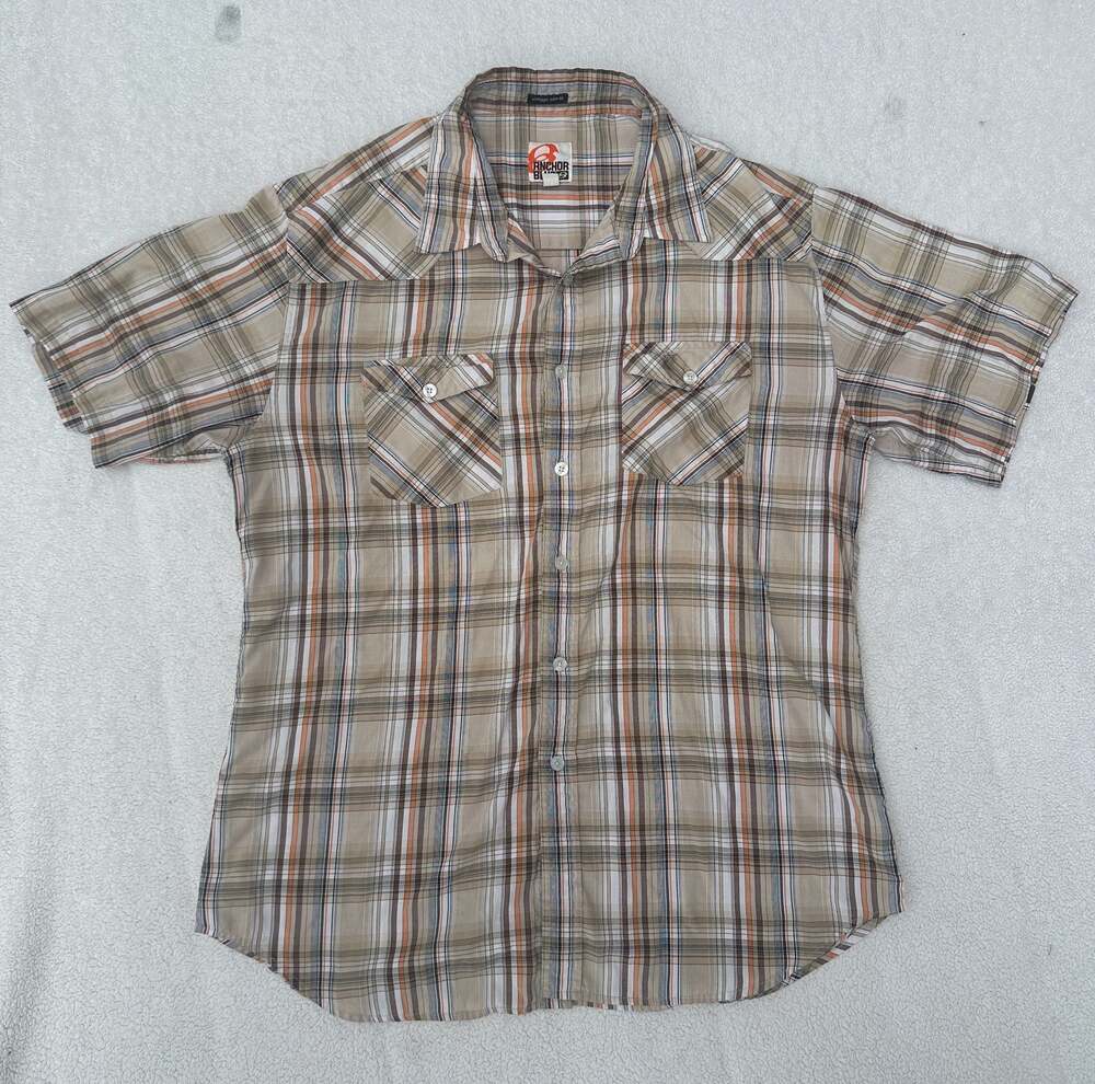 Anchor Blue Vintage Look Slim Fit Plaid Short Sleeve Western Shirt